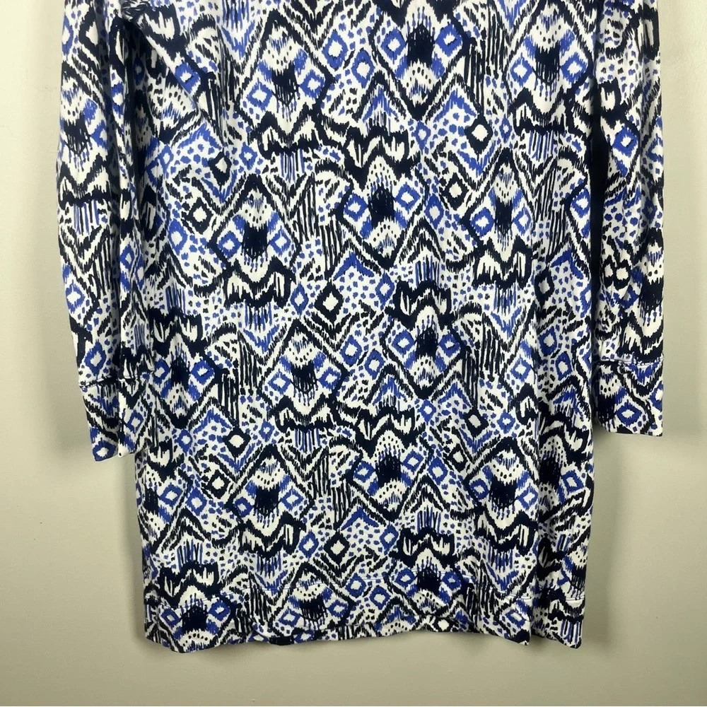 Lilly Pulitzer UPF 50+ Skipper Popover Dress Blue Ikat Oh My Cod Large